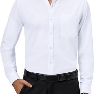 Mens Dress Shirts 4-Way Stretch Long Sleeve Collared Casual Solid Wedding Dating Button Down Shirt