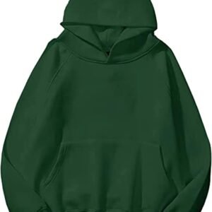 Women Solid Basic Fleece Letter Loose Hoodie Sweatshirt Long Sleeve Kangaroo Pocket Drop Shoulder Pullovers Top