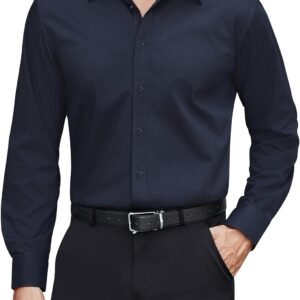Men's Dress Shirts Stretch Stain Shield Long Sleeve Solid Formal Shirt Business Casual Button Down Shirts
