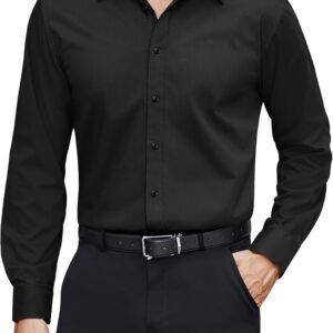 Men's Dress Shirts Stretch Stain Shield Long Sleeve Solid Formal Shirt Business Casual Button Down Shirts